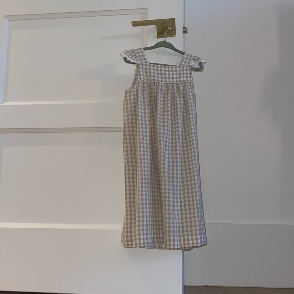 Tan and white gingham dress